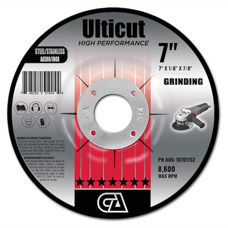 Continental Abrasives 7" x 1/8" x 7/8" Ulticut T27 Depressed Center Cutting and Grinding and Notching Wheel AU6-10701152
